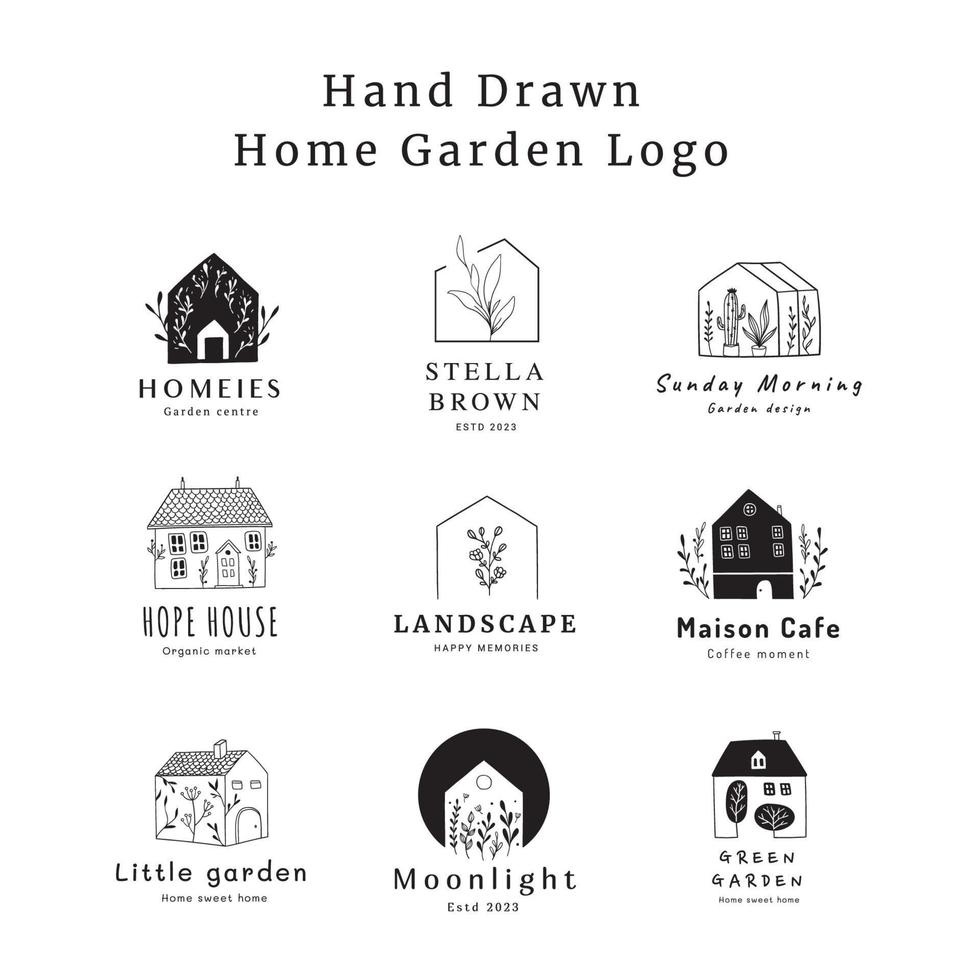 hand dragen Hem trädgård logotyp vektor