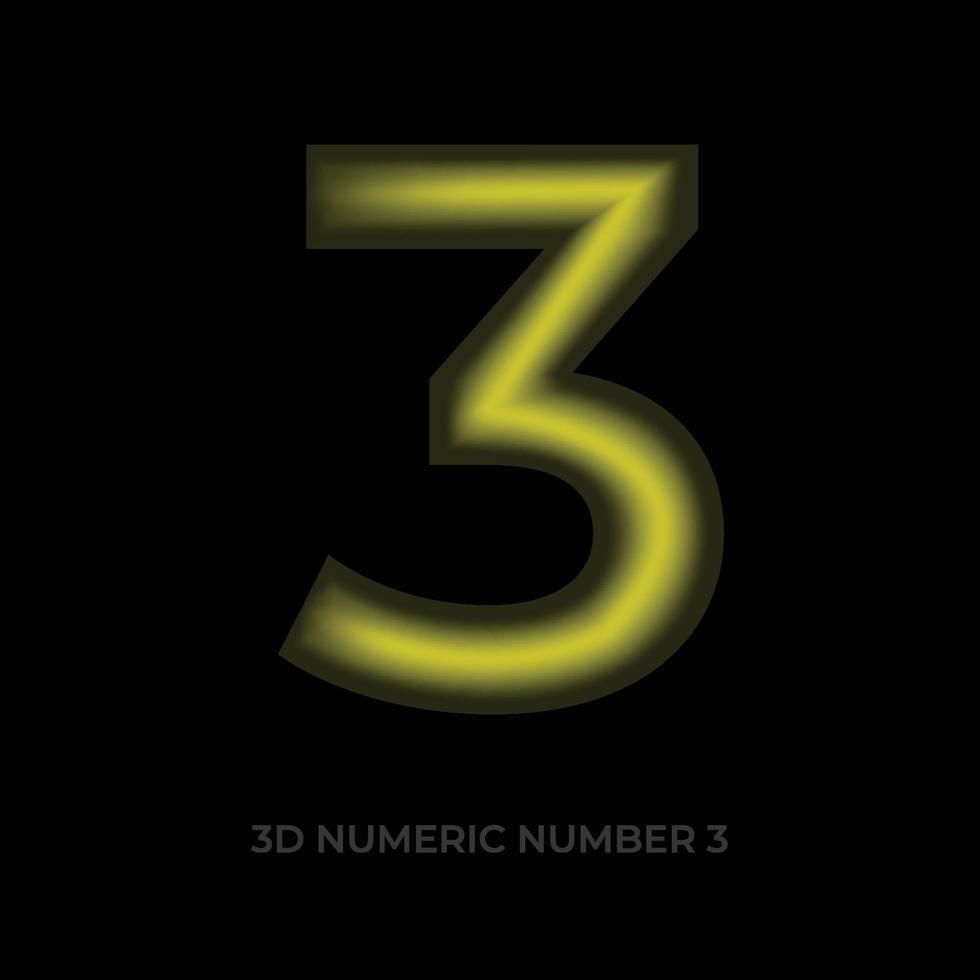 glansig gul siffra 3 isolerat på vit bakgrund. 3d återges alfabet. vektor