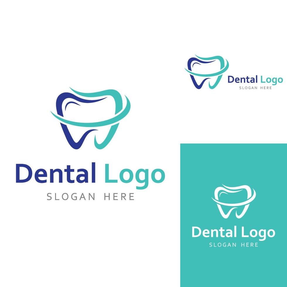 dental logotyp, logotyp för dental hälsa, och logotyp för dental vård. använder sig av en mall illustration vektor design begrepp