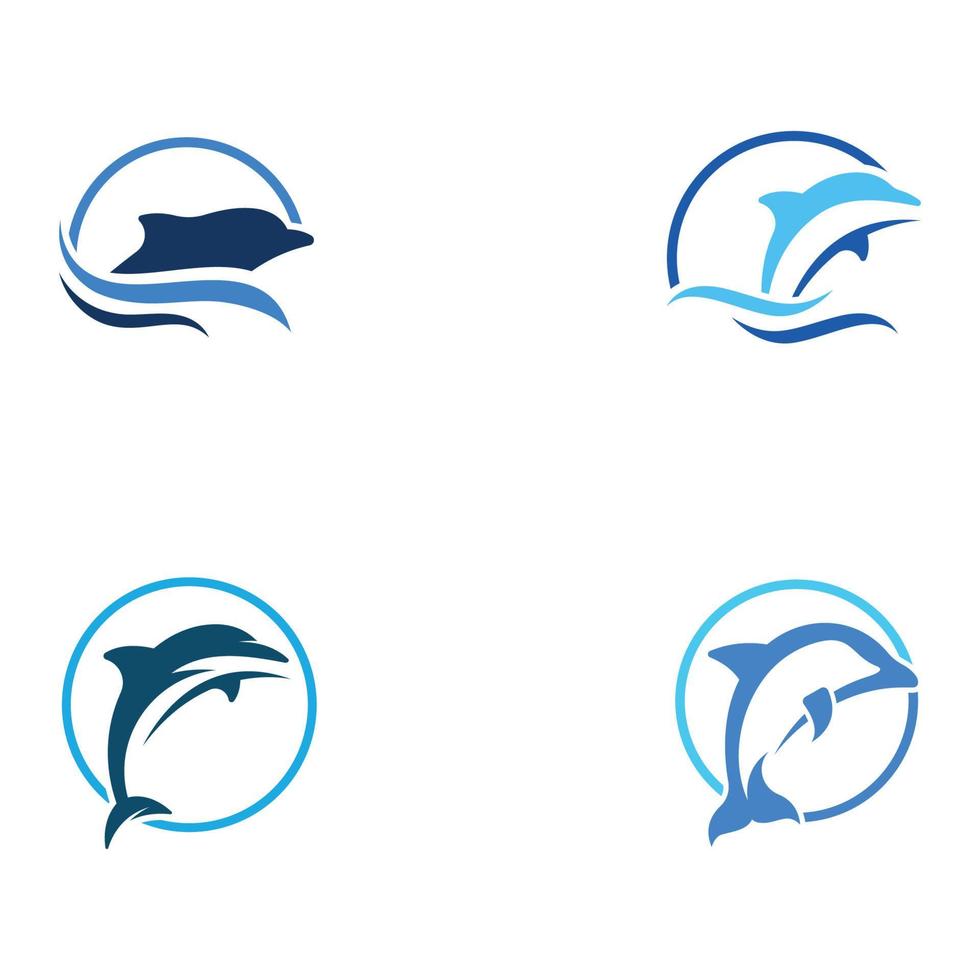 Delphin-Logo. Delfinspringen auf den Wellen des Meeres oder Strandes. mit Vektorillustrationsbearbeitung. vektor