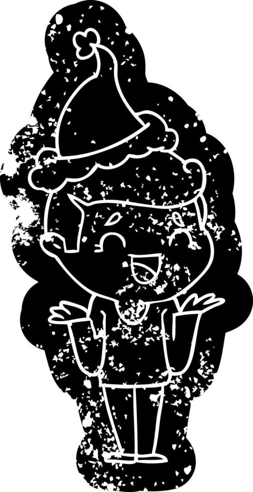 Cartoon verzweifelte Ikone eines lachenden verwirrten Mannes mit Weihnachtsmütze vektor