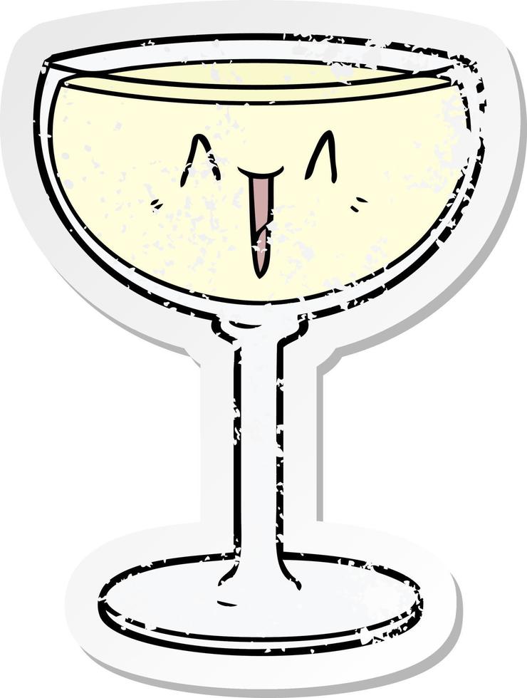 beunruhigter Aufkleber eines Cartoon-Glases Wein vektor