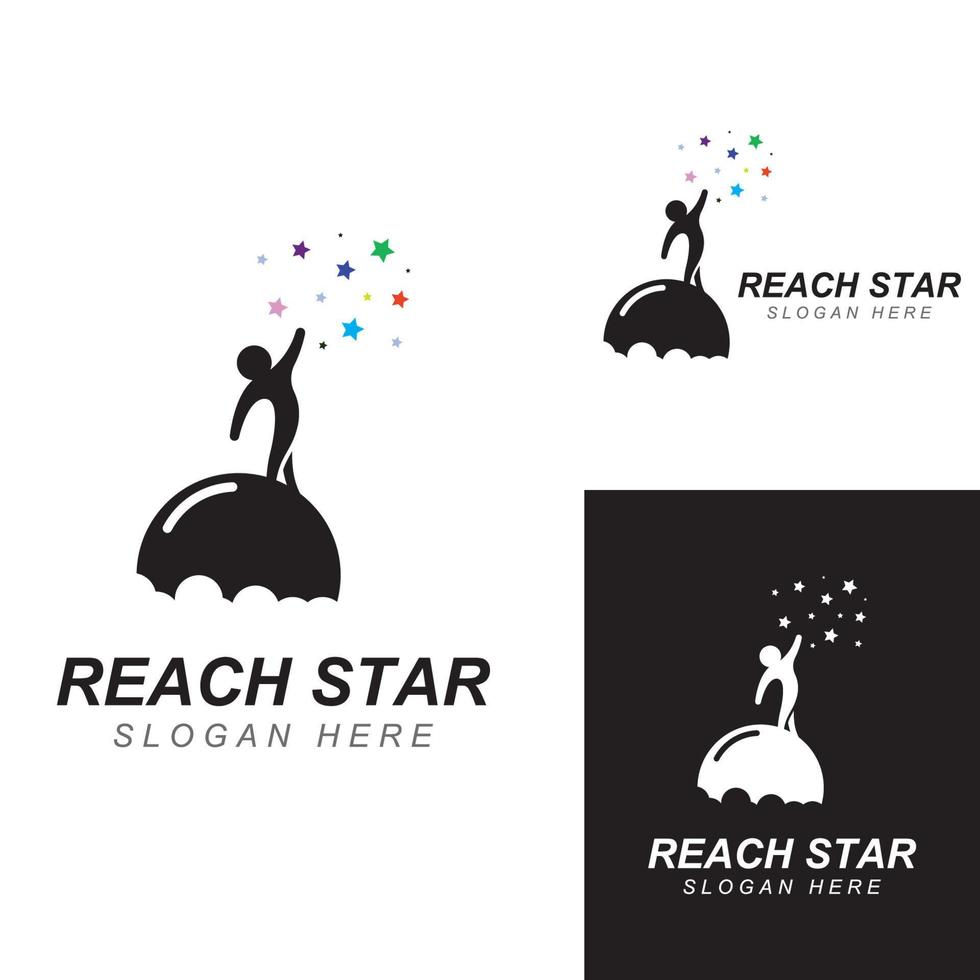 en logotyp till nå de stjärnor eller en logotyp till nå en dröm eller mål. logotyp använder sig av begrepp design vektor illustration mall.
