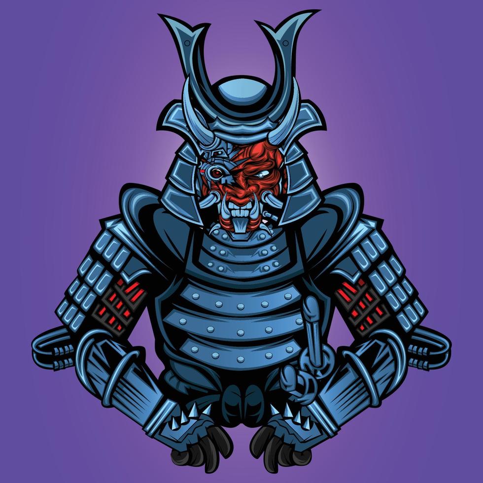 Dämon mit einem Samurai-Helm-Maskottchen-Logo vektor