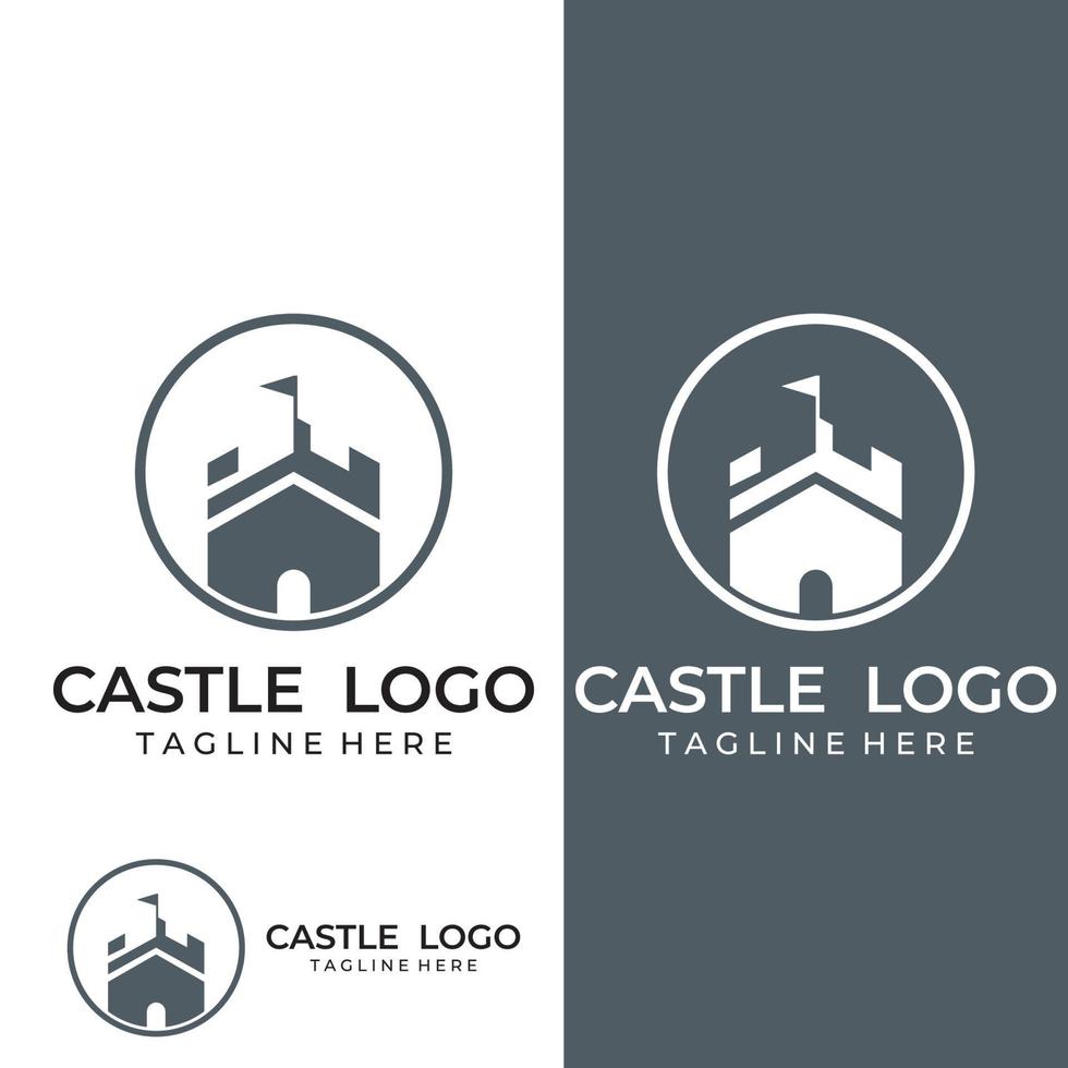 schloss logo silhouette, schloss logo mit schild kombination design vektor illustration vorlage.