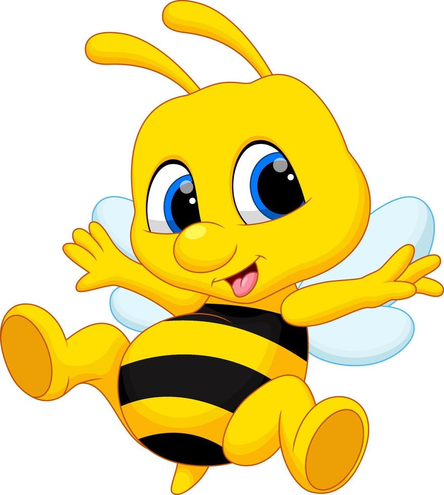 glückliche Bienenkarikatur auf weißem Hintergrund vektor