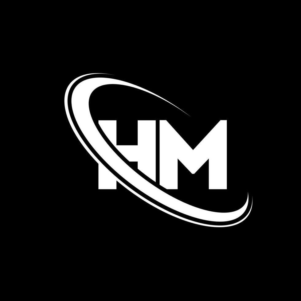 hm logotyp. h m design. vit hm brev. hm brev logotyp design. första brev hm länkad cirkel versal monogram logotyp. vektor