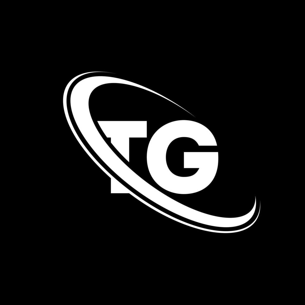 tg logotyp. t g design. vit tg brev. tg brev logotyp design. första brev tg länkad cirkel versal monogram logotyp. vektor