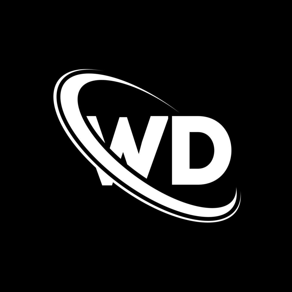 wd-Logo. WD-Design. weißer wd-buchstabe. wd-Buchstaben-Logo-Design. Anfangsbuchstabe wd verknüpfter Kreis Monogramm-Logo in Großbuchstaben. vektor