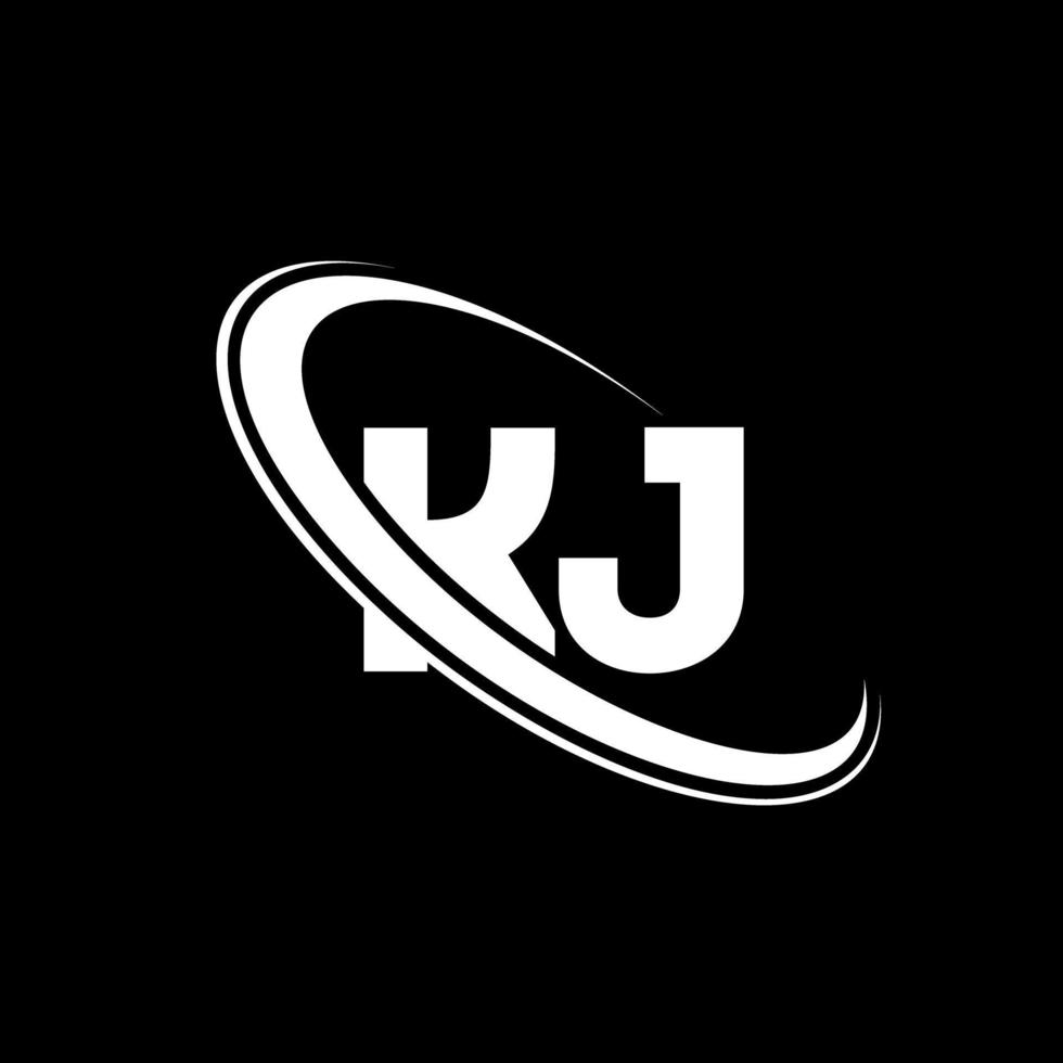 kj logotyp. k j design. vit kj brev. kj brev logotyp design. första brev kj länkad cirkel versal monogram logotyp. vektor