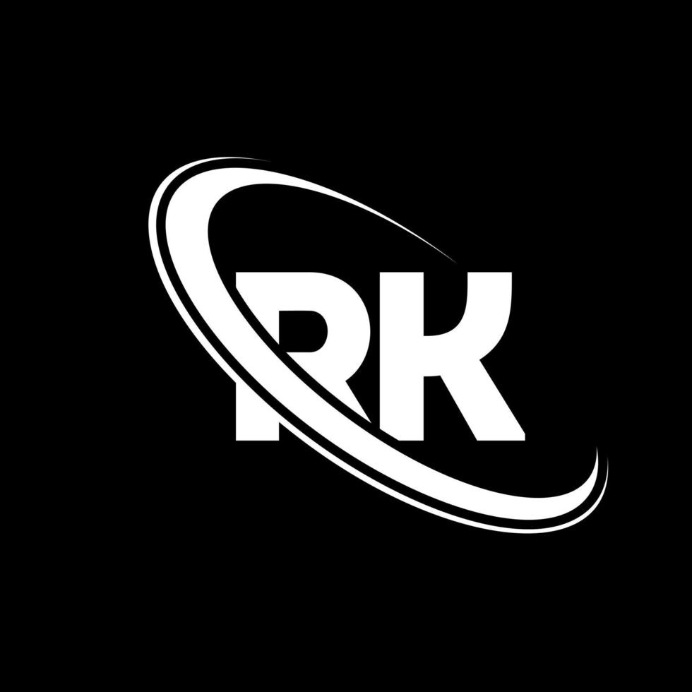 rk logotyp. r k design. vit rk brev. rk brev logotyp design. första brev rk länkad cirkel versal monogram logotyp. vektor
