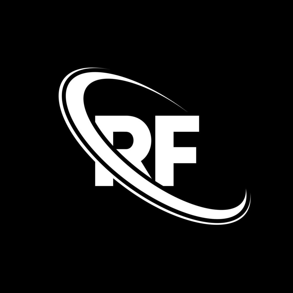 rf logotyp. r f design. vit rf brev. rf brev logotyp design. första brev rf länkad cirkel versal monogram logotyp. vektor