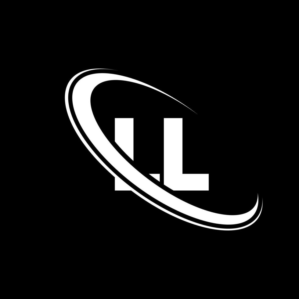 ll logotyp. l l design. vit ll brev. ll brev logotyp design. första brev ll länkad cirkel versal monogram logotyp. vektor