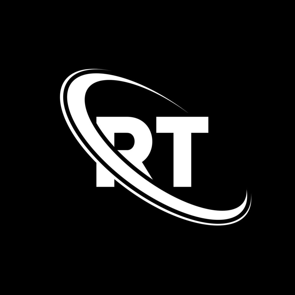 rt-Logo. rt-Design. weißer rt-buchstabe. rt-Brief-Logo-Design. anfangsbuchstabe rt verknüpfter kreis monogramm-logo in großbuchstaben. vektor