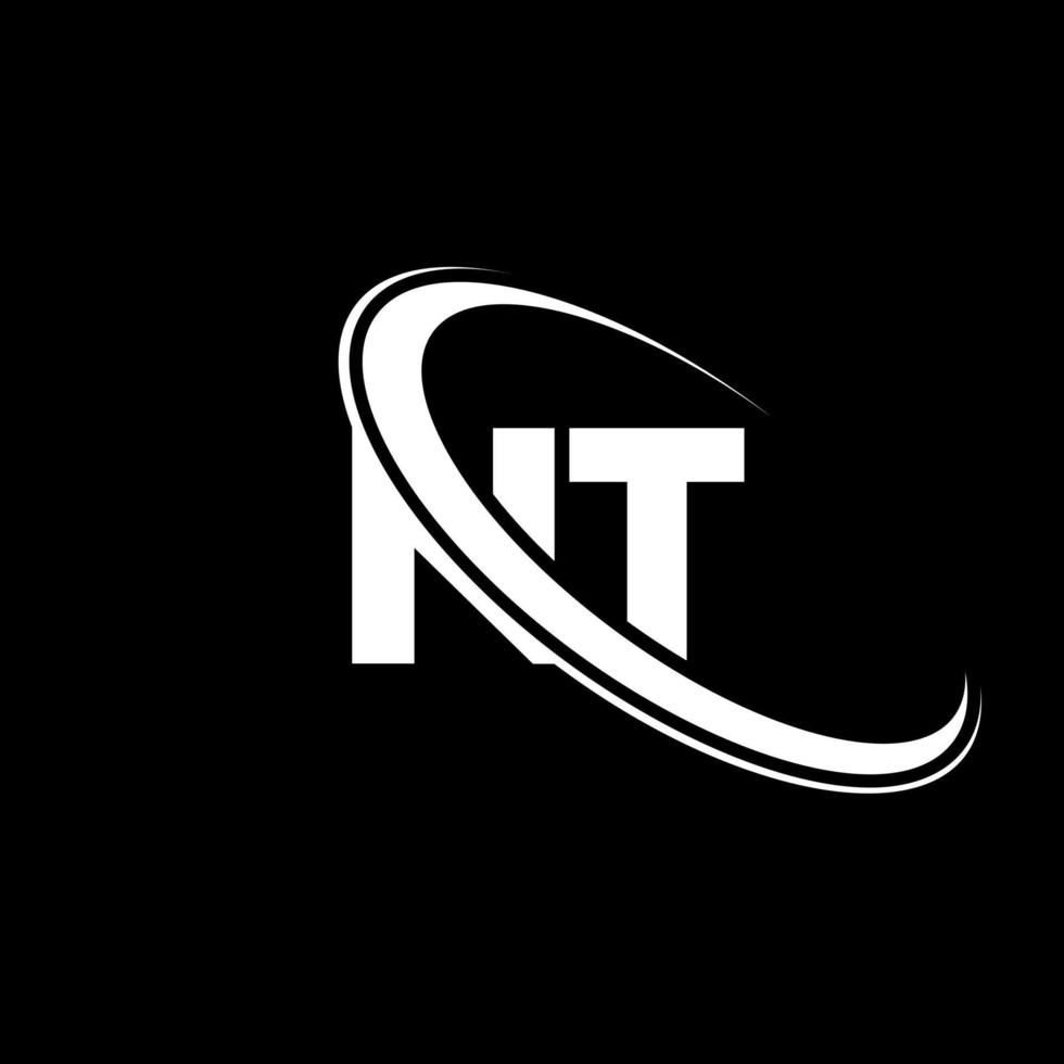 nt logotyp. n t design. vit nt brev. nt brev logotyp design. första brev nt länkad cirkel versal monogram logotyp. vektor