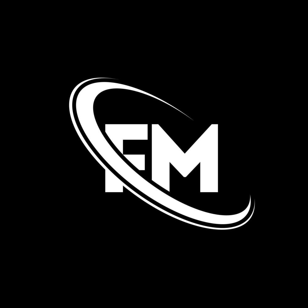 fm logotyp. f m design. vit fm brev. fm brev logotyp design. första brev fm länkad cirkel versal monogram logotyp. vektor