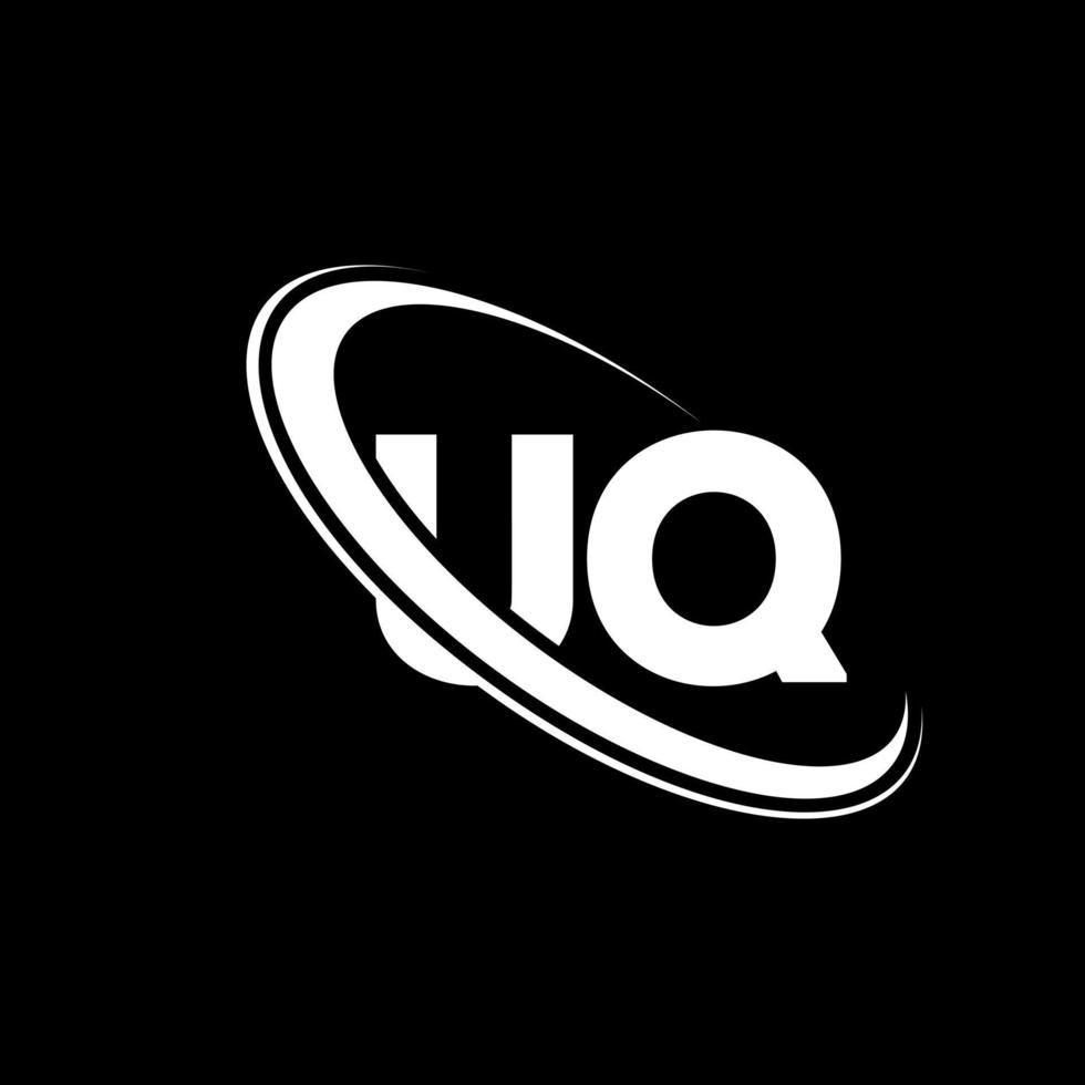 uq logotyp. uq design. vit uq brev. uq brev logotyp design. första brev uq länkad cirkel versal monogram logotyp. vektor