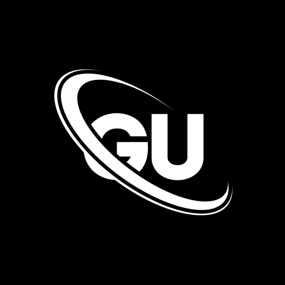 gu logotyp. g u design. vit gu brev. gu brev logotyp design. första brev gu länkad cirkel versal monogram logotyp. vektor