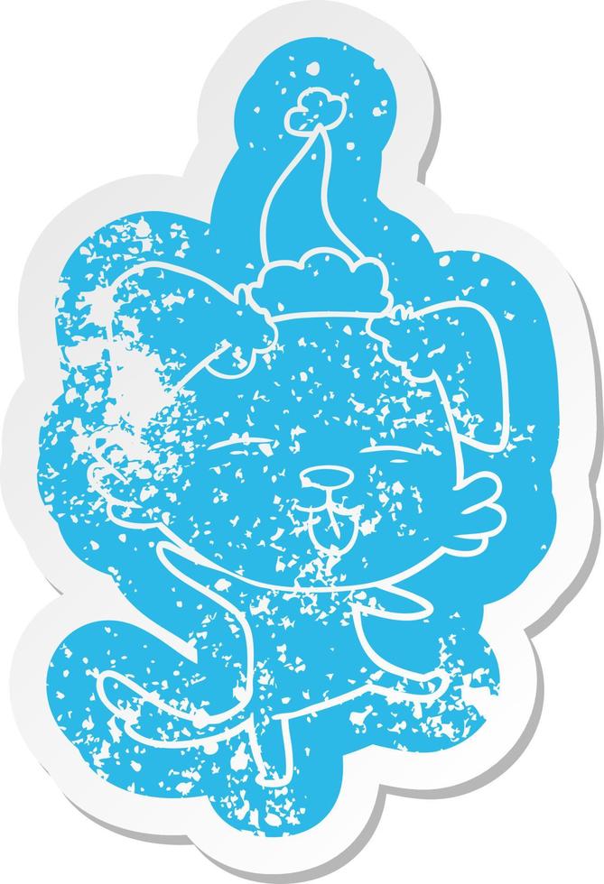 tecknad serie bedrövad klistermärke av en dans hund bär santa hatt vektor