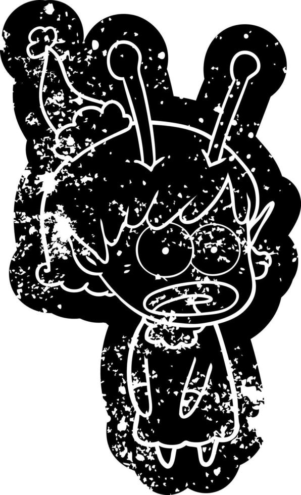 tecknad serie bedrövad ikon av en chockade utomjording flicka bär santa hatt vektor