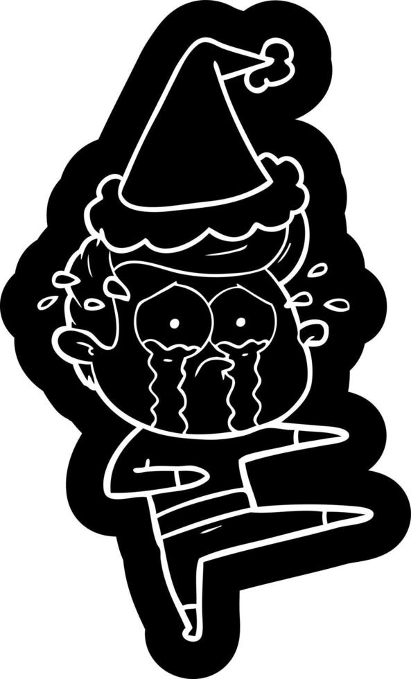 karikaturikone eines weinenden tänzers, der weihnachtsmütze trägt vektor