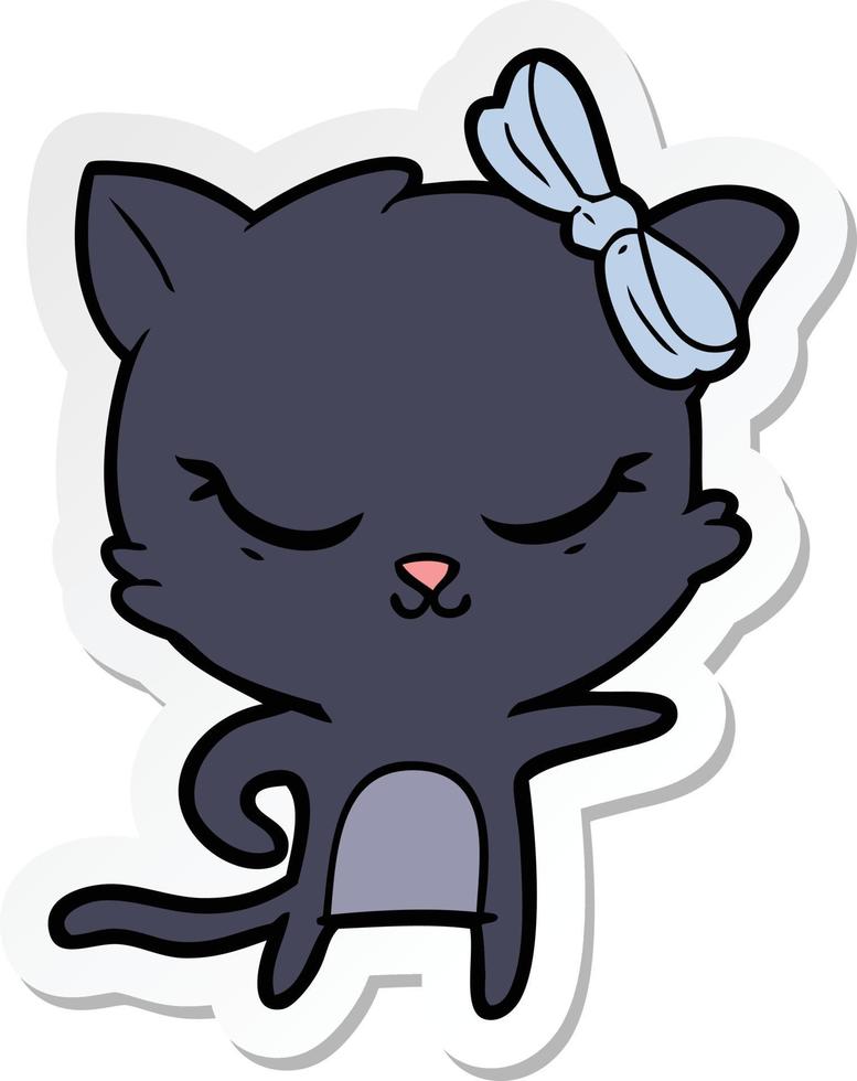 Aufkleber einer süßen Comic-Katze mit Schleife vektor