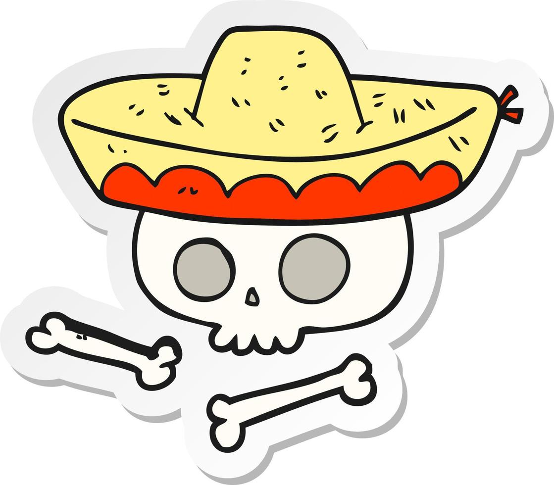 klistermärke av en tecknad serie skalle i mexikansk hatt vektor