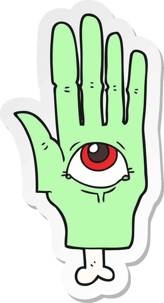 klistermärke av en tecknad serie läskigt öga hand vektor