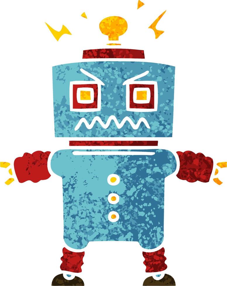 schrulliger Cartoon-Roboter im Retro-Illustrationsstil vektor