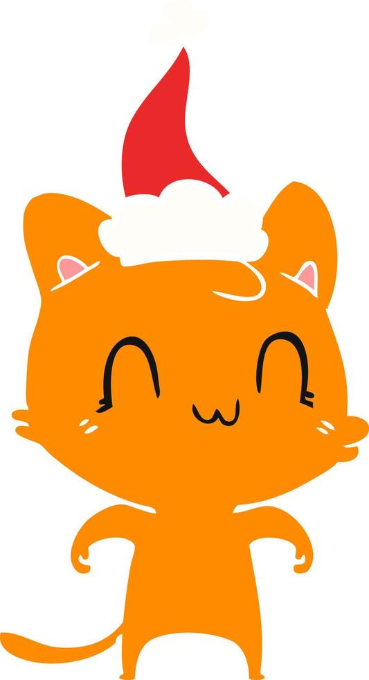 flache farbillustration einer glücklichen katze, die weihnachtsmütze trägt vektor