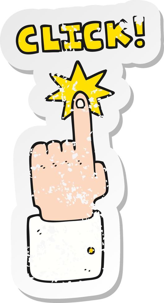 Retro-Distressed-Aufkleber eines Cartoon-Klickzeichens mit dem Finger vektor
