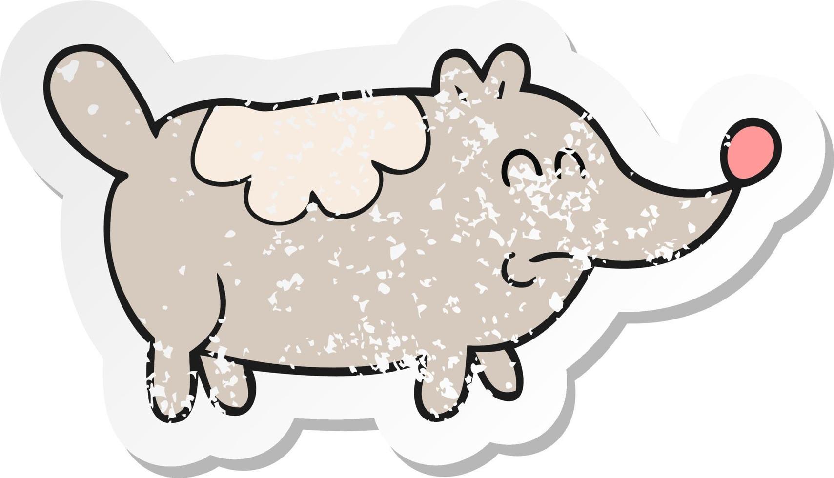 retro bedrövad klistermärke av en tecknad serie små fett hund vektor