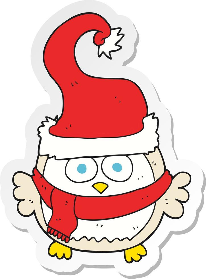klistermärke av en tecknad serie Uggla bär jul hatt vektor
