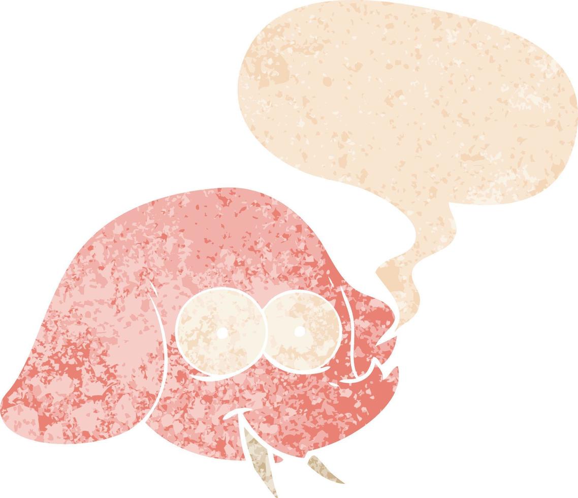 tecknad elefant ansikte och pratbubbla i retro texturerad stil vektor