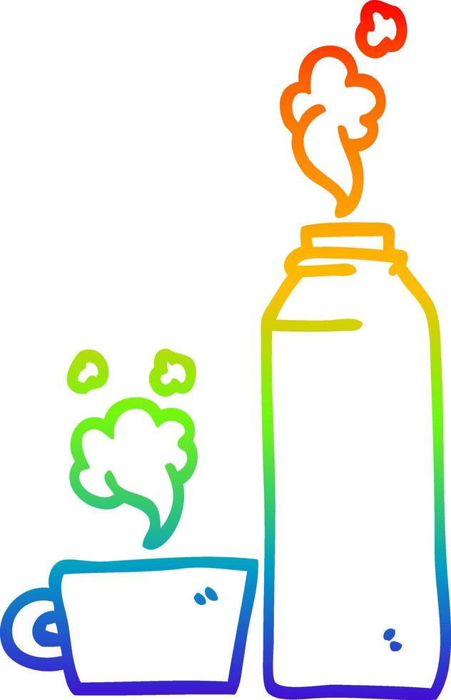 regnbåge lutning linje teckning tecknad serie varm dryck i flaska vektor