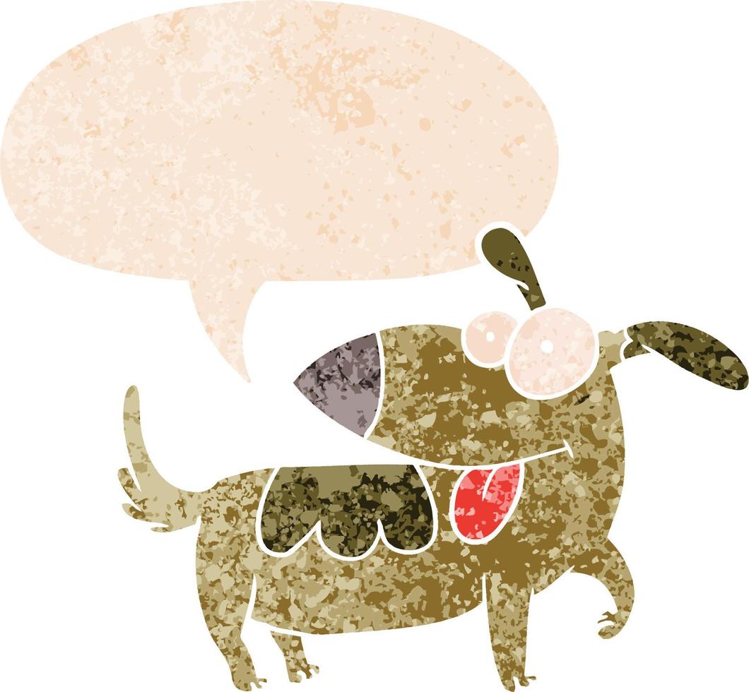 tecknad serie Lycklig hund och Tal bubbla i retro texturerad stil vektor
