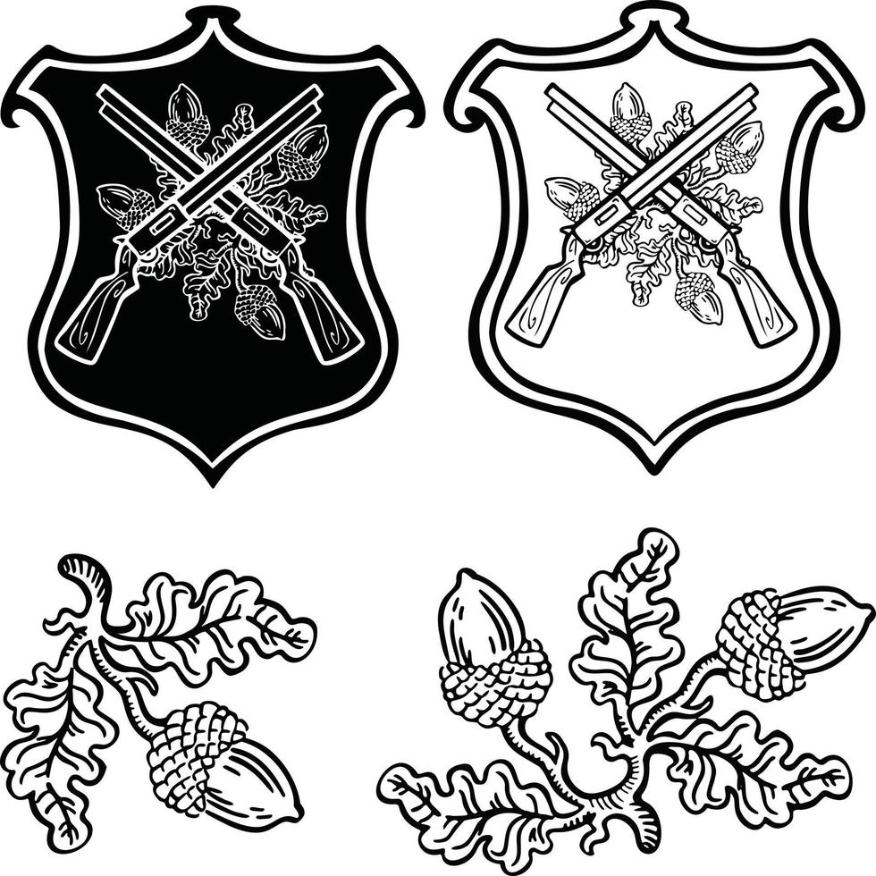 svart och vit linjär tecken, beteckning uppsättning heraldik, hand dragen illustration vektor