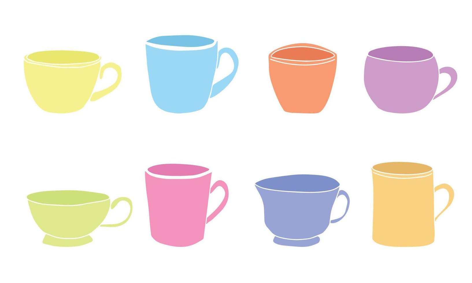 kaffe kopp ikon uppsättning. koppar av kaffe te samling. varm dryck ikon. disponibel kopp. platt stil - stock vektor. vektor