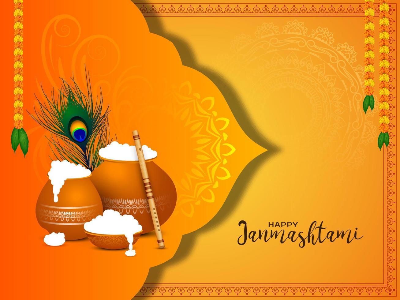 Happy Janmashtami Festival religiöser Gruß Hintergrunddesign vektor