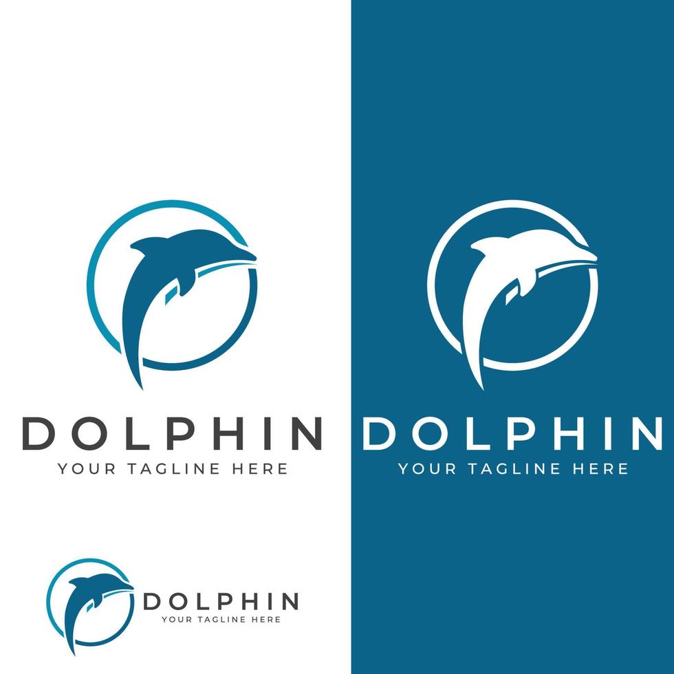 Delphin-Logo. Delfinspringen auf den Wellen des Meeres oder Strandes. mit Vektorillustrationsbearbeitung. vektor