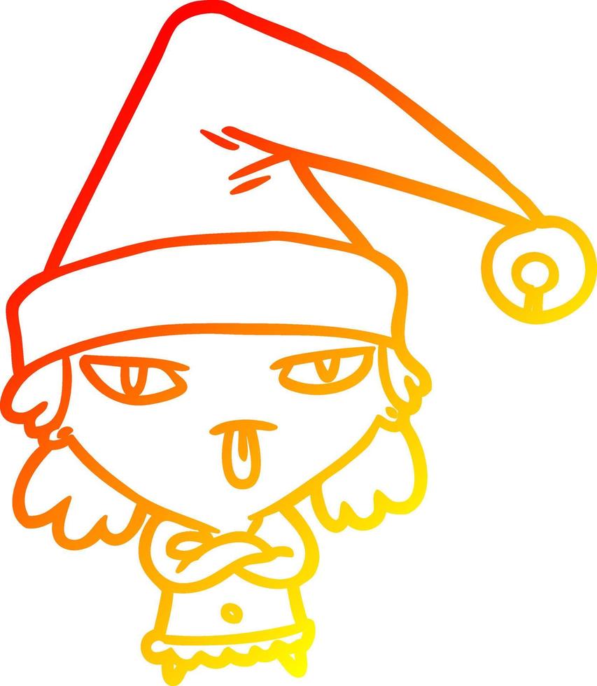 warme Gradientenlinie Zeichnung Mädchen mit Weihnachtsmütze vektor
