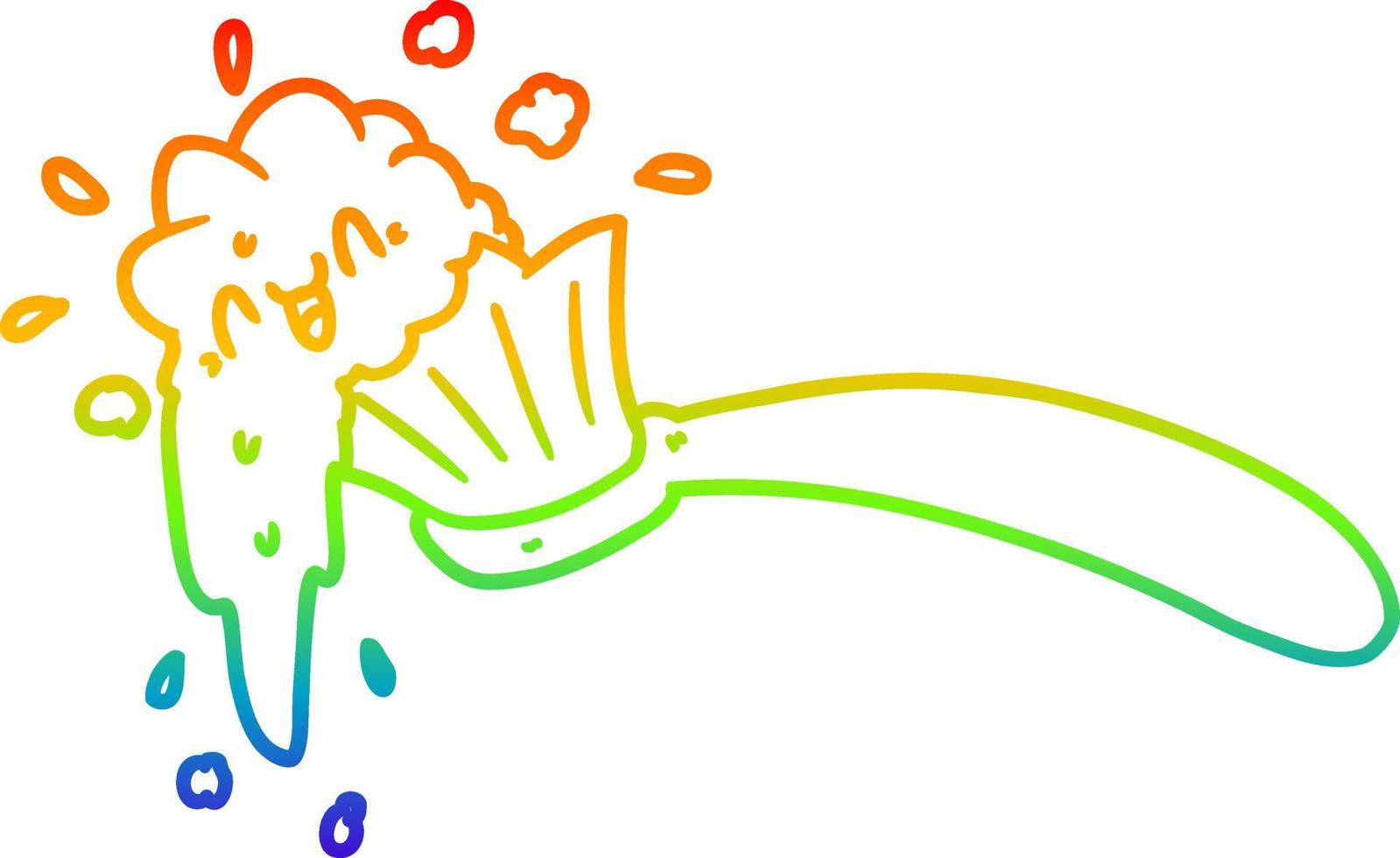 Regenbogen-Gradientenlinie Zeichnung Cartoon-Zahnbürste und Zahnpasta vektor