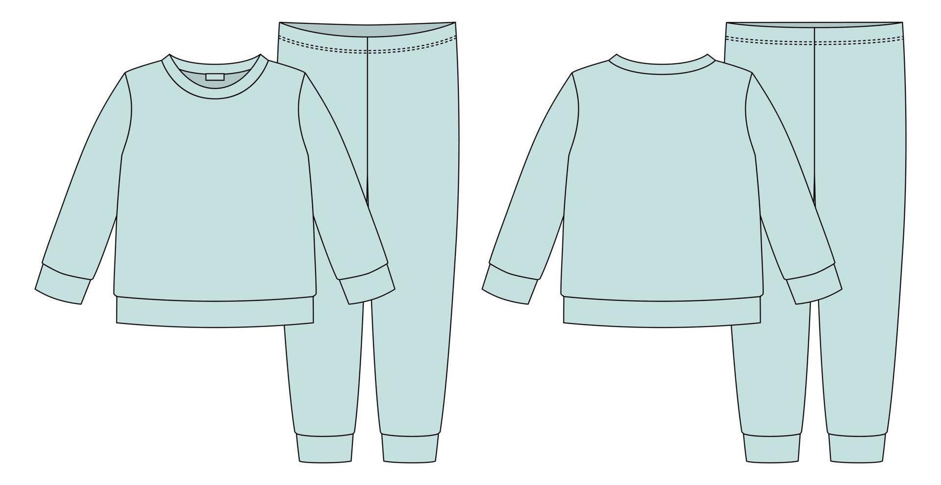 kläder pyjamas teknisk skiss. äggskal blå Färg. barns bomull tröja och byxor. vektor
