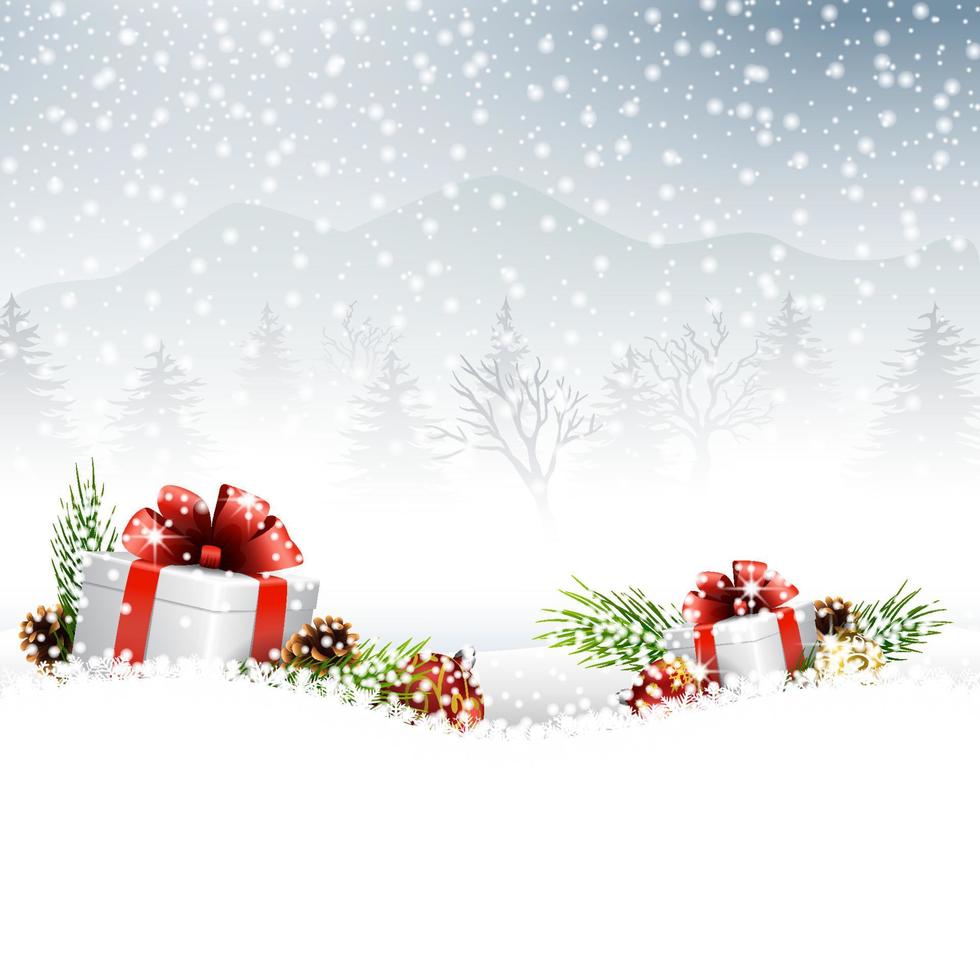 jul bakgrund med gåva lådor på de snö vektor