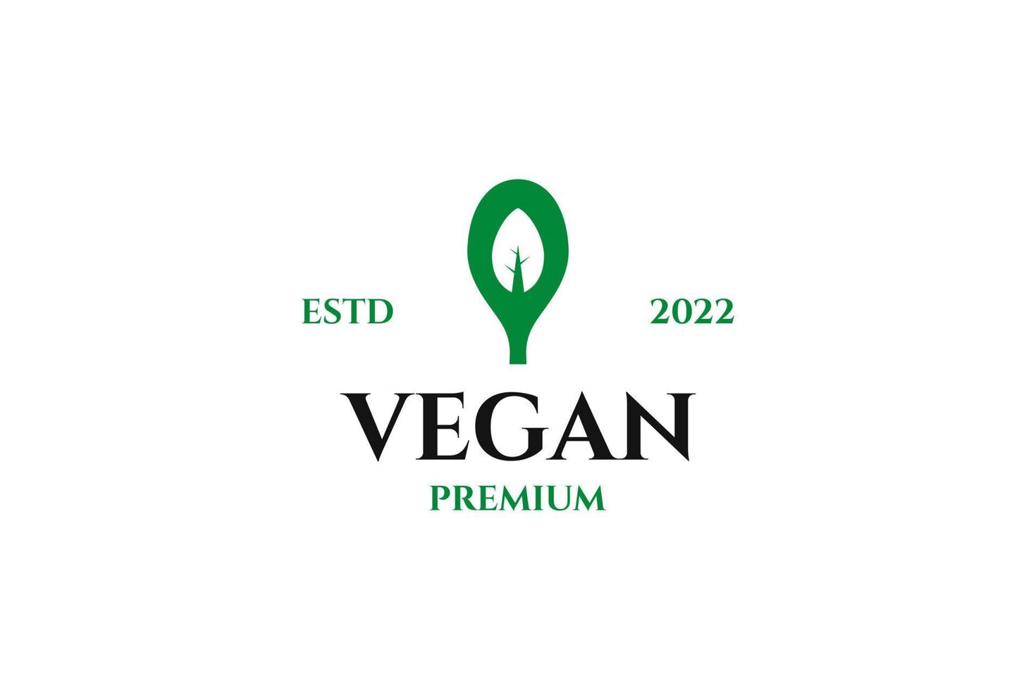 platt logotyp för vegan med sked och blad design illustration aning vektor