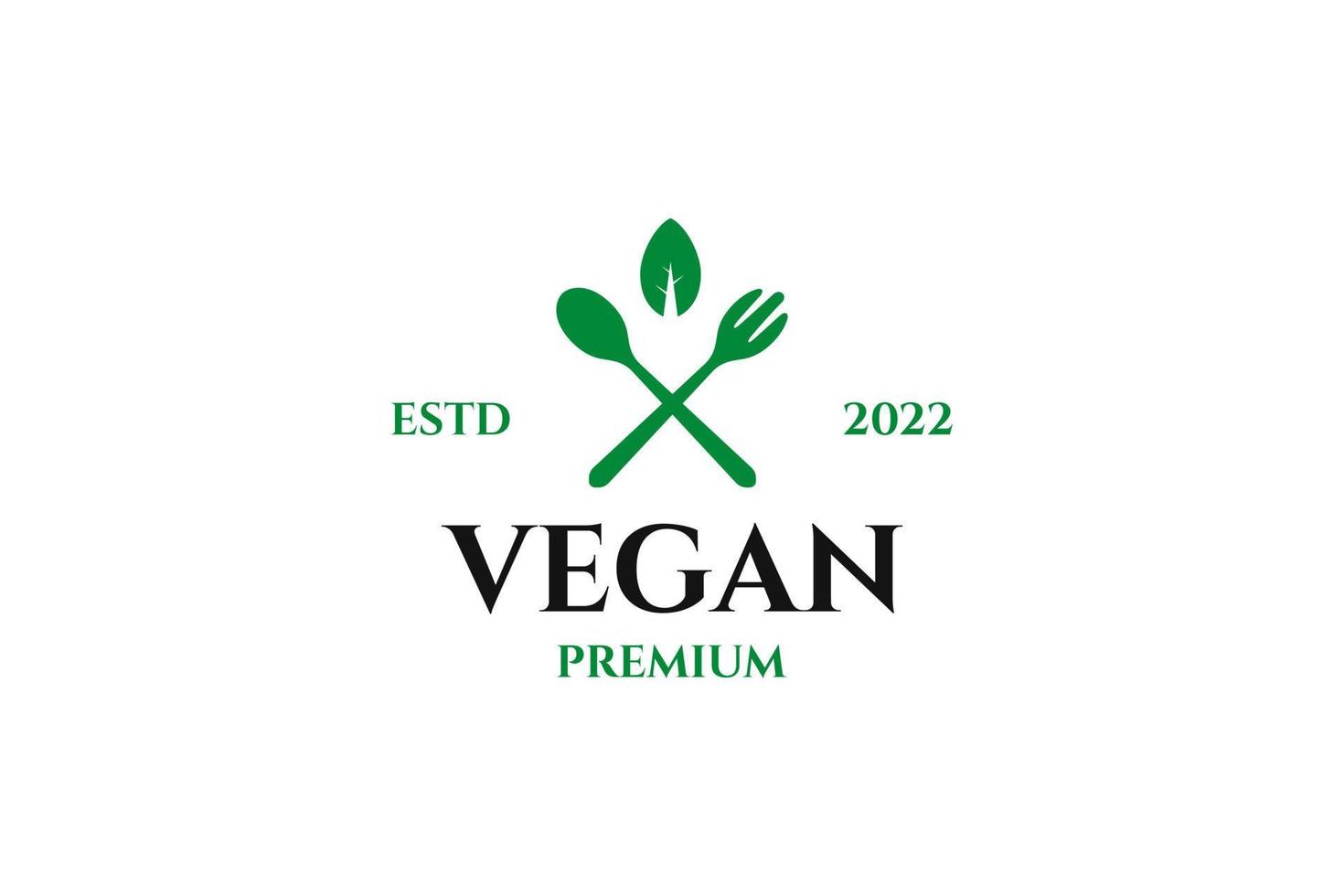 platt logotyp för vegan med sked och blad design illustration aning vektor