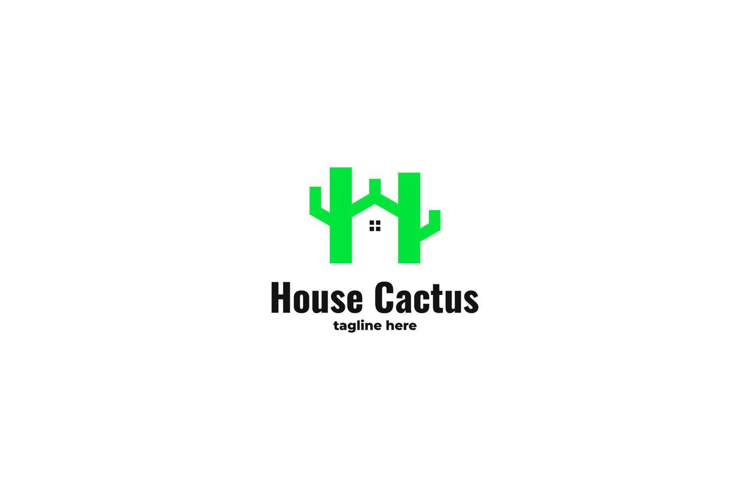 Flaches Haus mit Kaktus-Logo-Design-Vektor-Illustration-Idee vektor