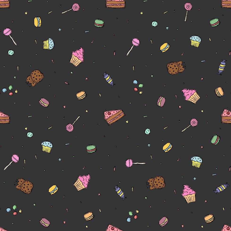 Nahtloses Bonbonmuster. Süßigkeiten und Süßigkeiten-Hintergrund. Doodle-Vektor-Illustration mit Süßigkeiten und Süßigkeiten-Symbolen vektor