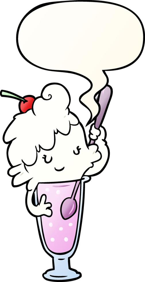 Cartoon-Eiscreme-Soda-Mädchen und Sprechblase in glattem Farbverlauf vektor