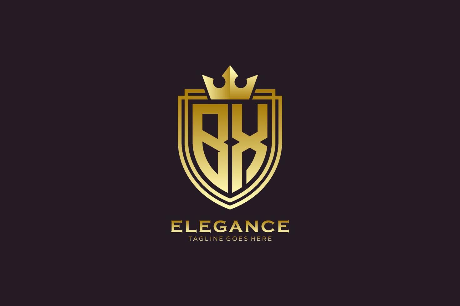 första bx elegant lyx monogram logotyp eller bricka mall med rullar och kunglig krona - perfekt för lyxig branding projekt vektor